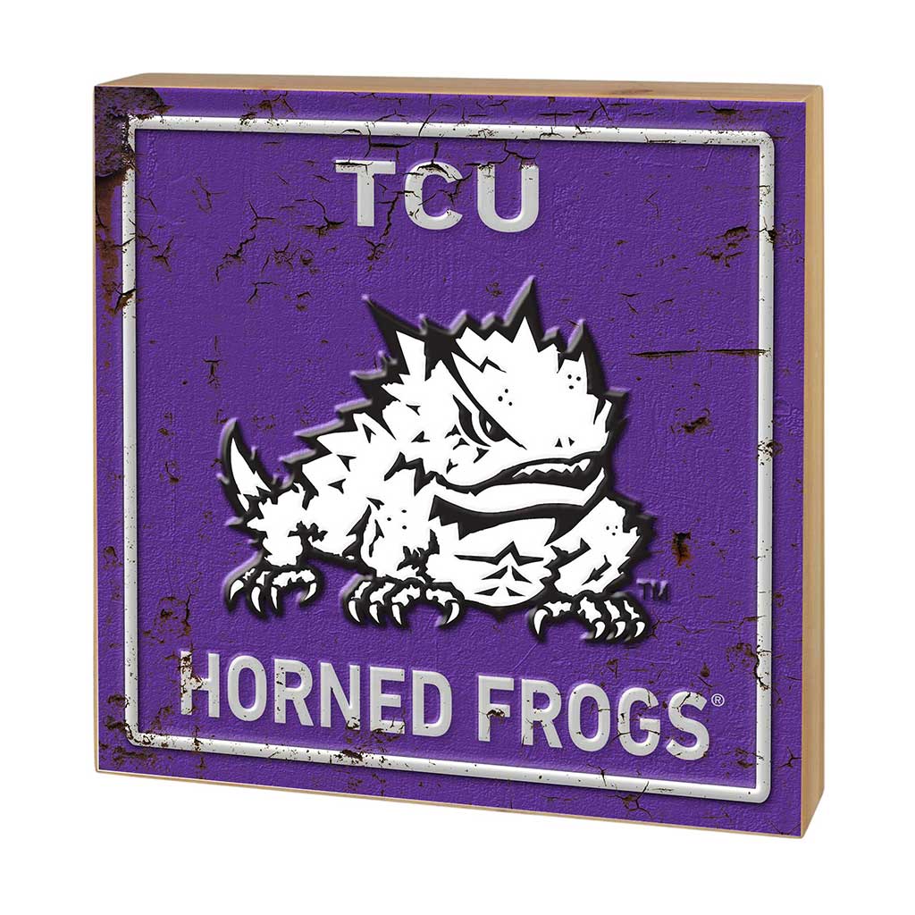 5x5 Block Faux Rusted Tin Texas Christian Horned Frogs