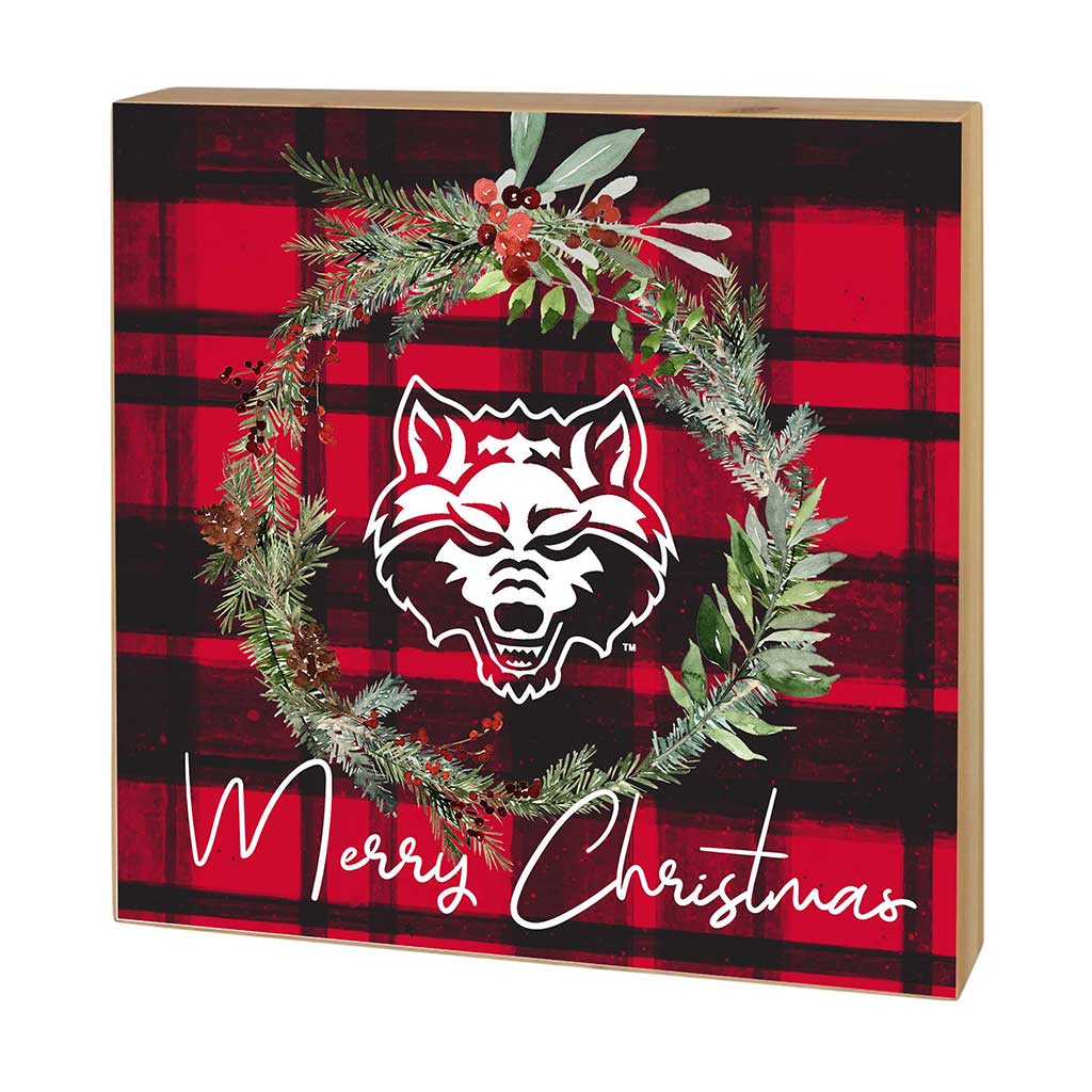 5x5 Block Merry Christmas Plaid Arkansas State Red Wolves