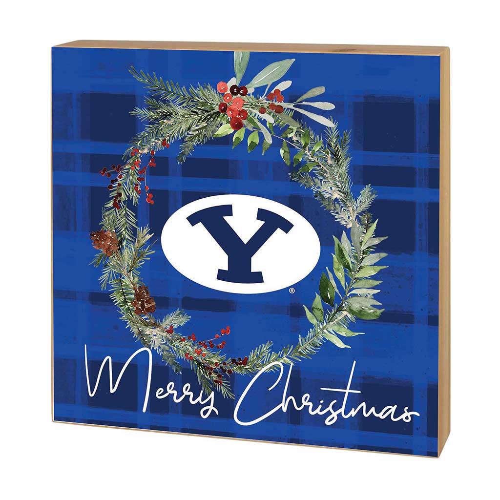 5x5 Block Merry Christmas Plaid Brigham Young Cougars