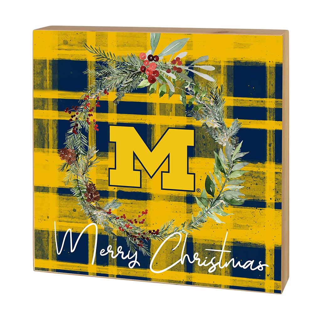 5x5 Block Merry Christmas Plaid Michigan Wolverines
