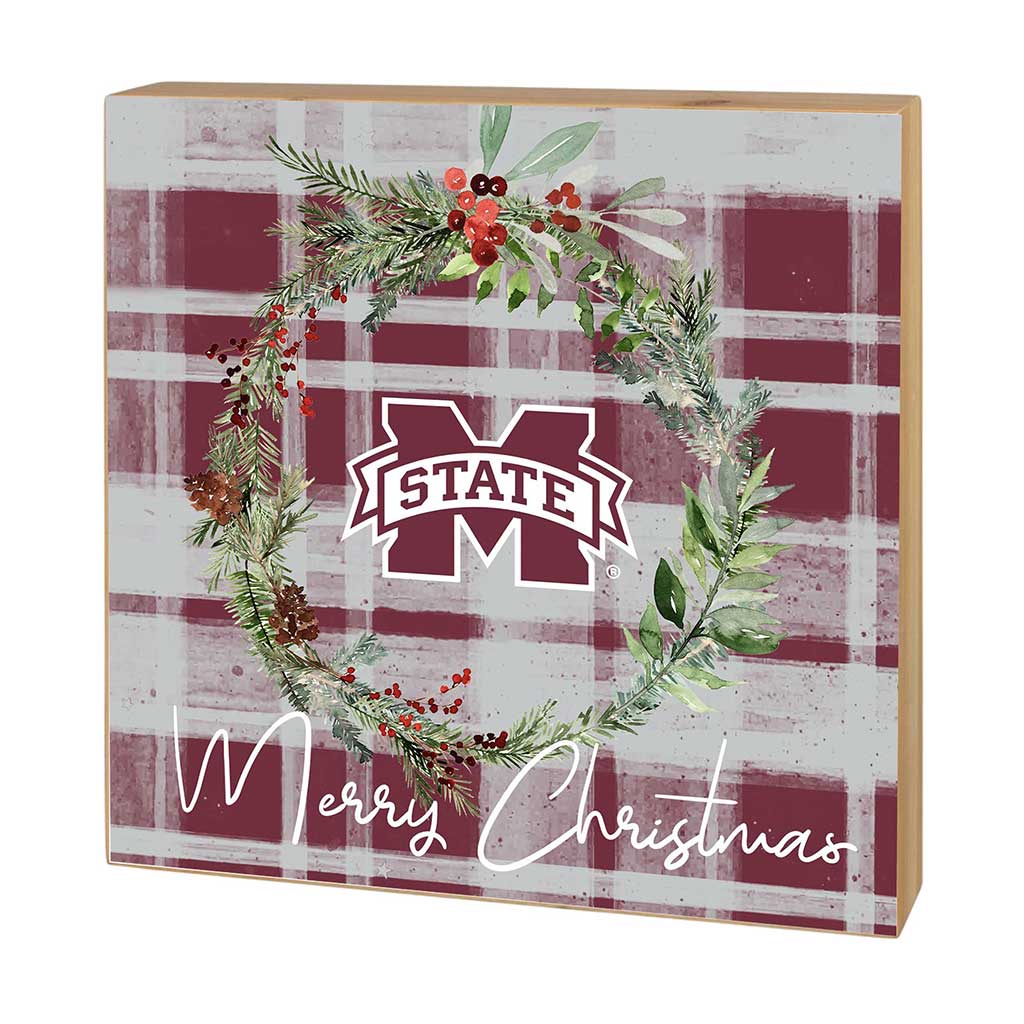 5x5 Block Merry Christmas Plaid Mississippi State Bulldogs