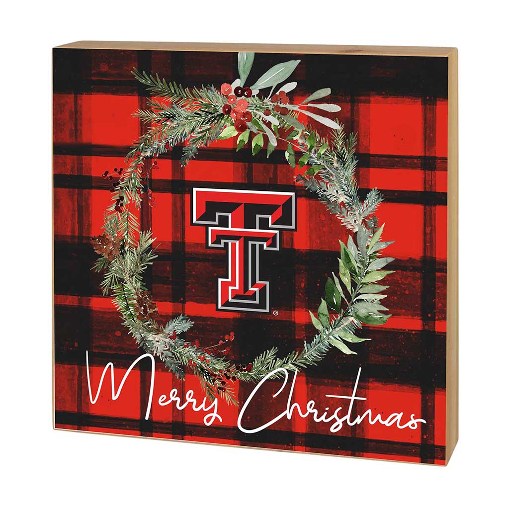 5x5 Block Merry Christmas Plaid Texas Tech Red Raiders