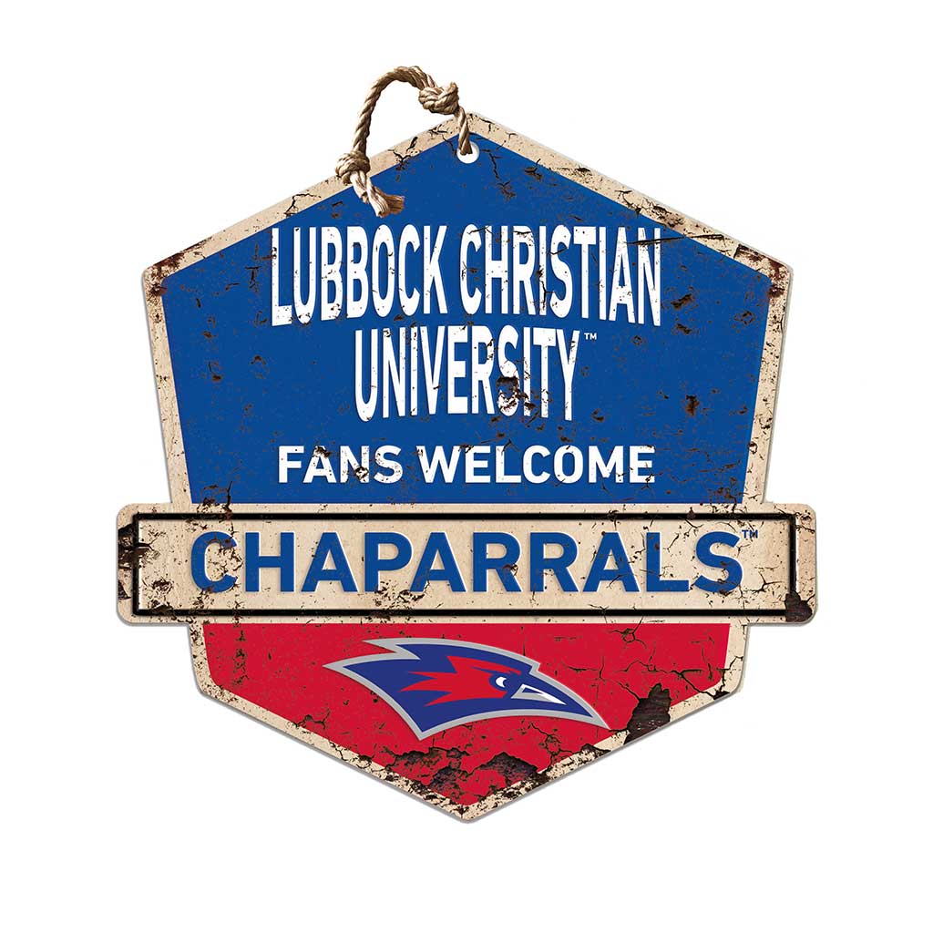 Rustic Badge Fans Welcome Sign Lubbock Christian Chaparrals