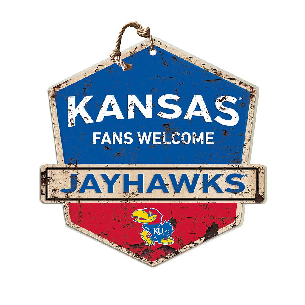 Rustic Badge Fans Welcome Sign Kansas Jayhawks