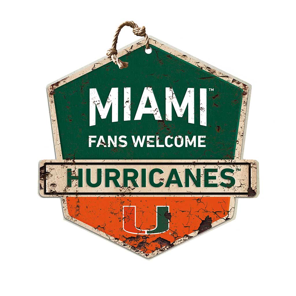 Rustic Badge Fans Welcome Sign Miami Hurricanes
