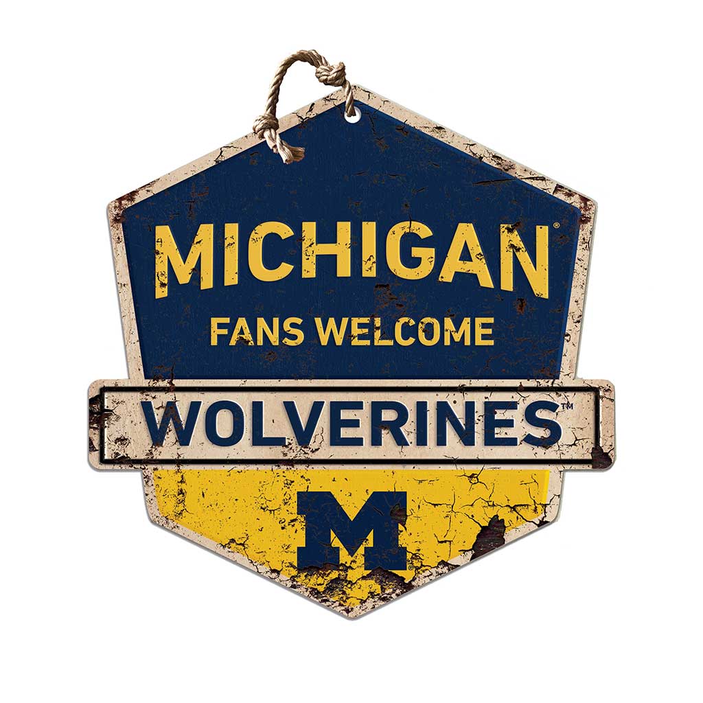 Rustic Badge Fans Welcome Sign Michigan Wolverines