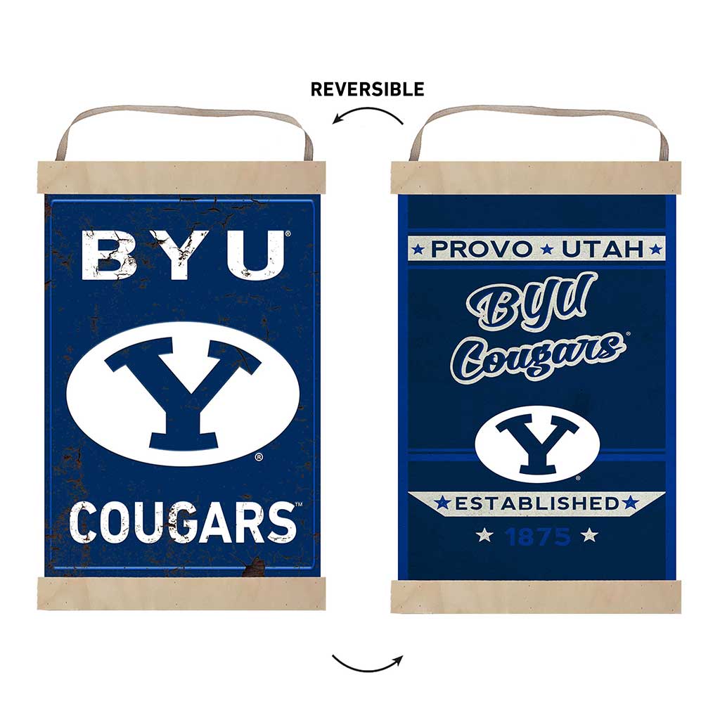 Reversible Banner Sign Faux Rusted Brigham Young Cougars