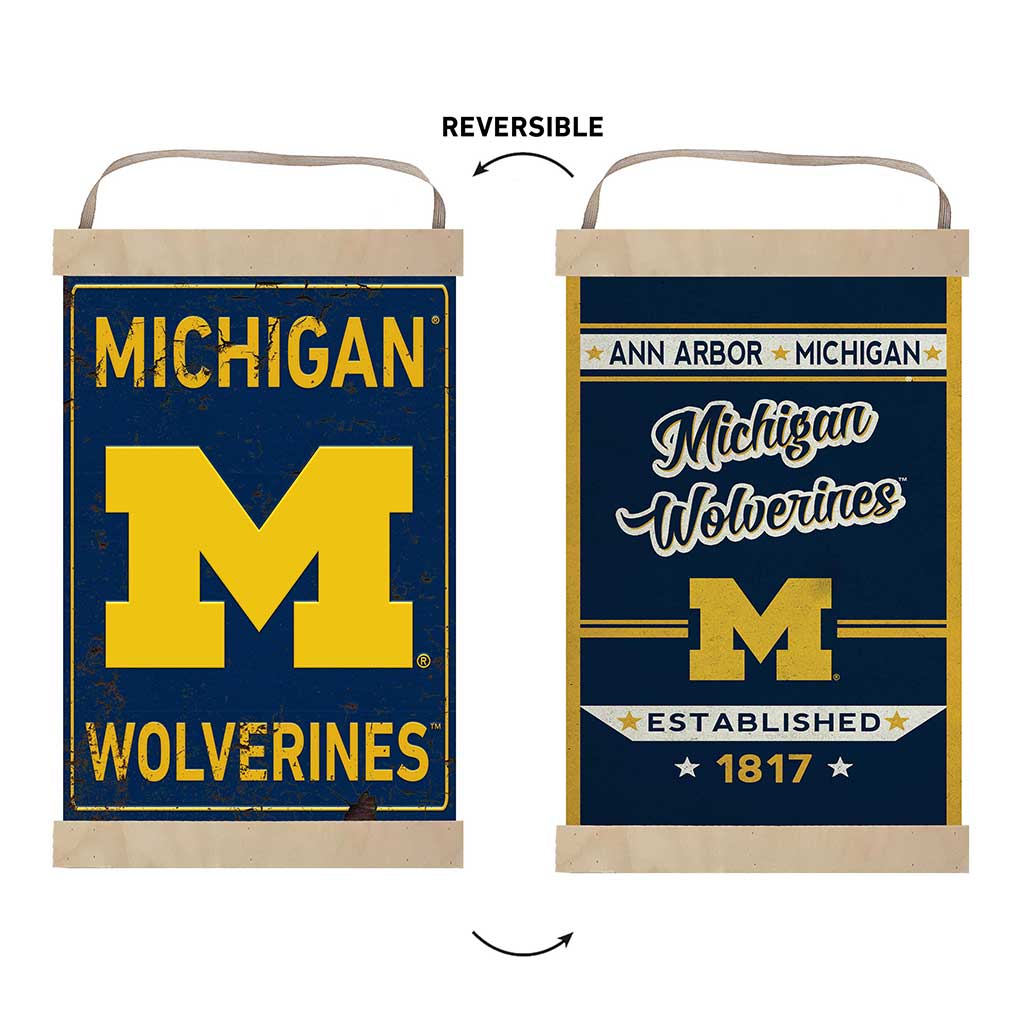 Reversible Banner Sign Faux Rusted Michigan Wolverines