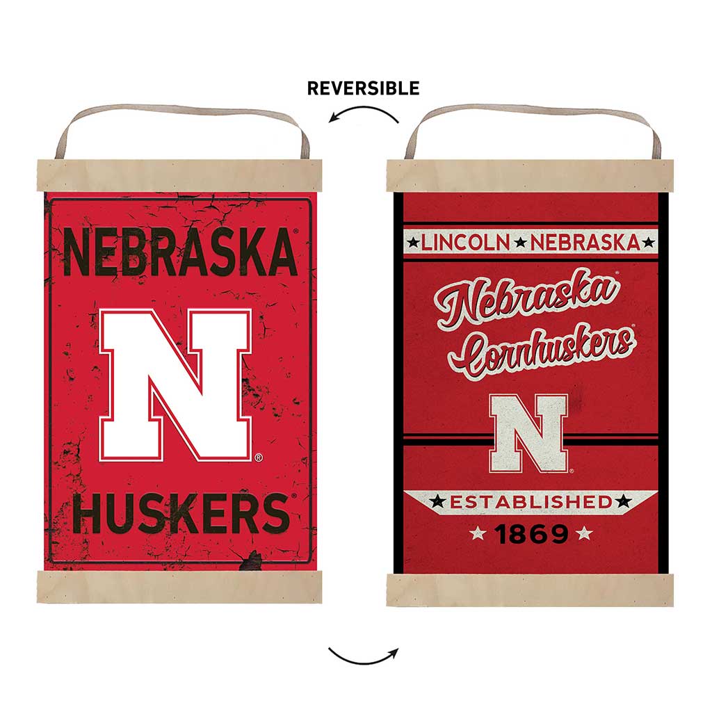Reversible Banner Sign Faux Rusted Nebraska Cornhuskers