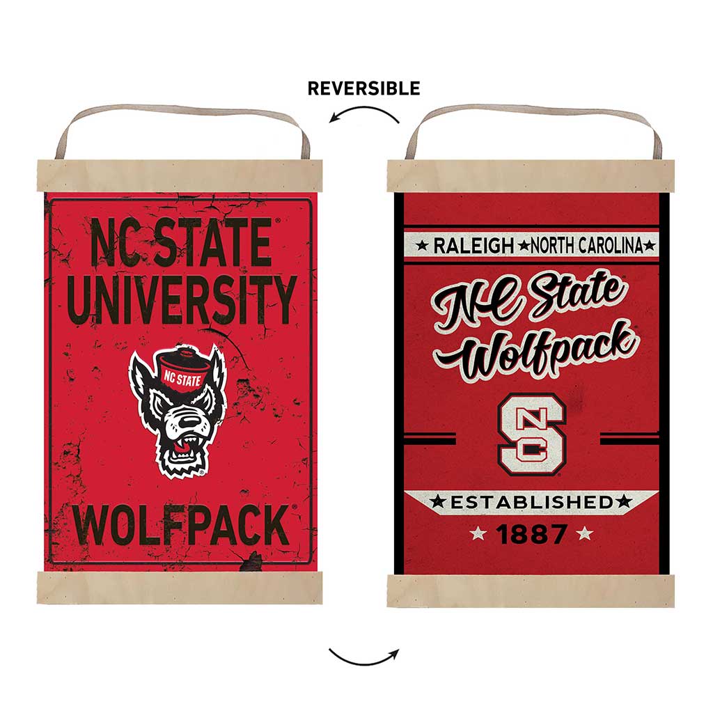 Reversible Banner Sign Faux Rusted North Carolina State Wolfpack