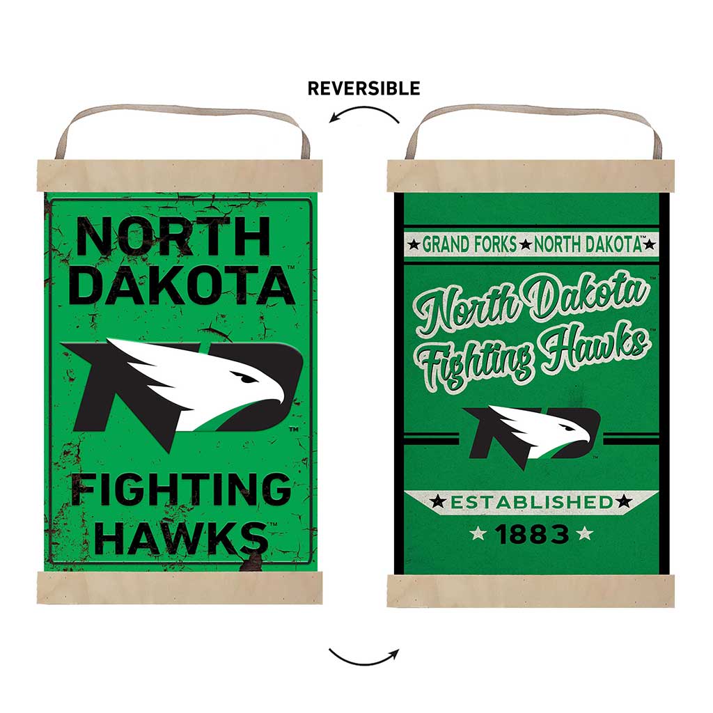 Reversible Banner Sign Faux Rusted North Dakota Fighting Hawks