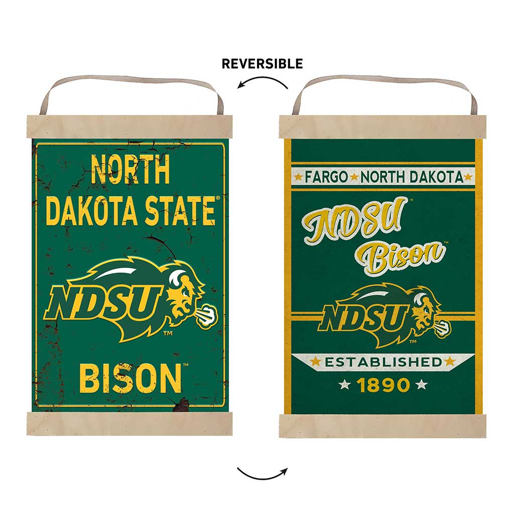 Reversible Banner Sign Faux Rusted North Dakota State Bison