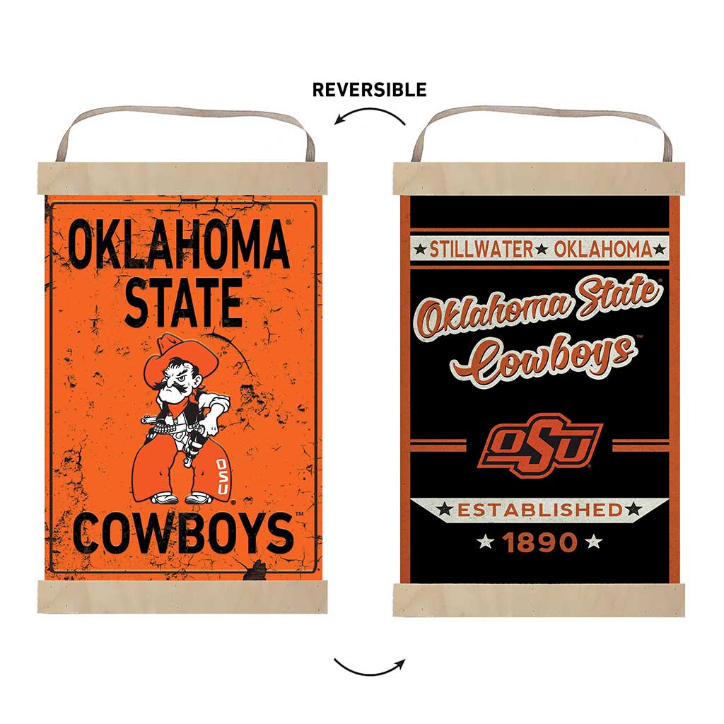 Reversible Banner Sign Faux Rusted Oklahoma State Cowboys