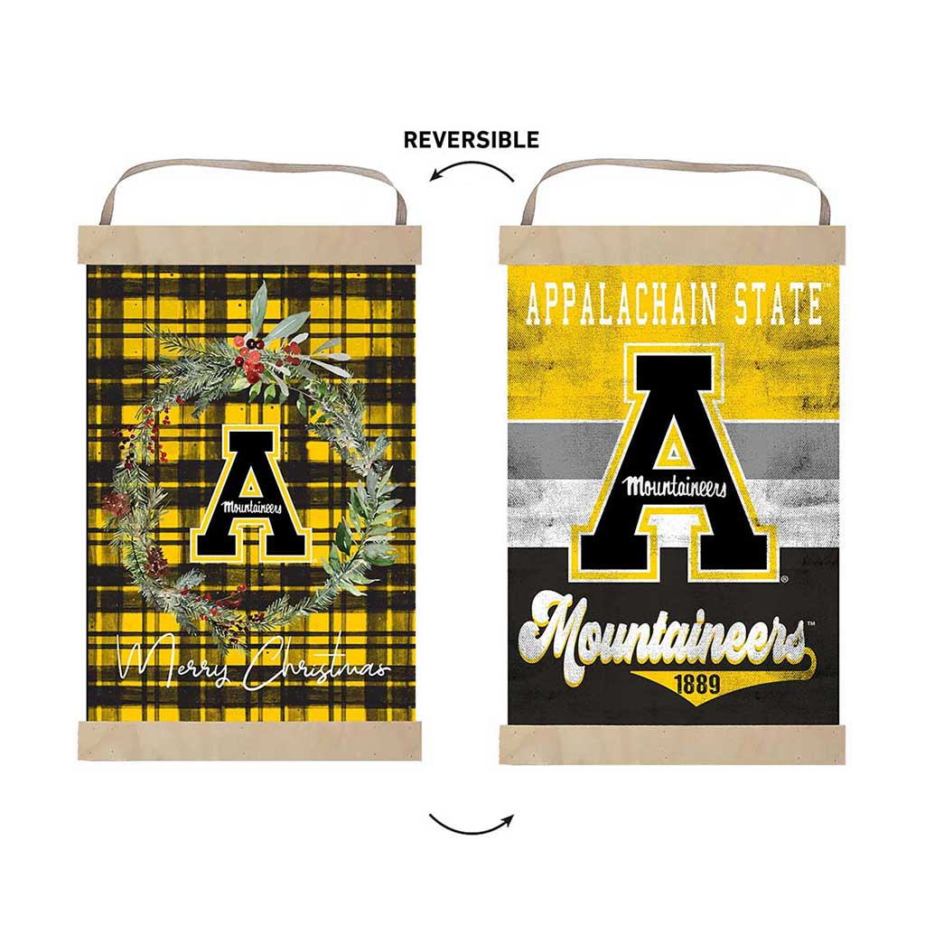 Reversible Banner Sign Merry Christmas Plaid Appalachian State Mountaineers