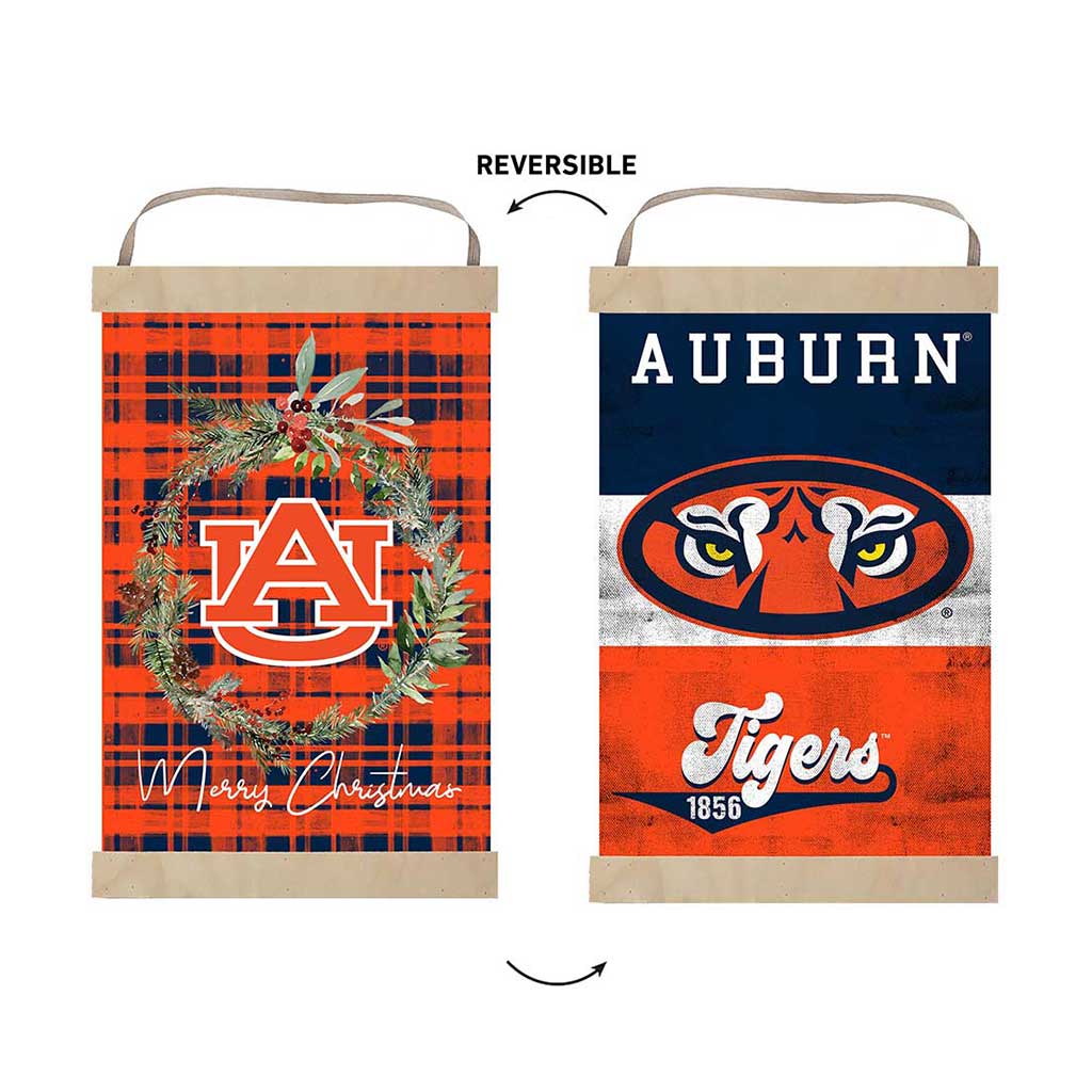 Reversible Banner Sign Merry Christmas Plaid Auburn Tigers