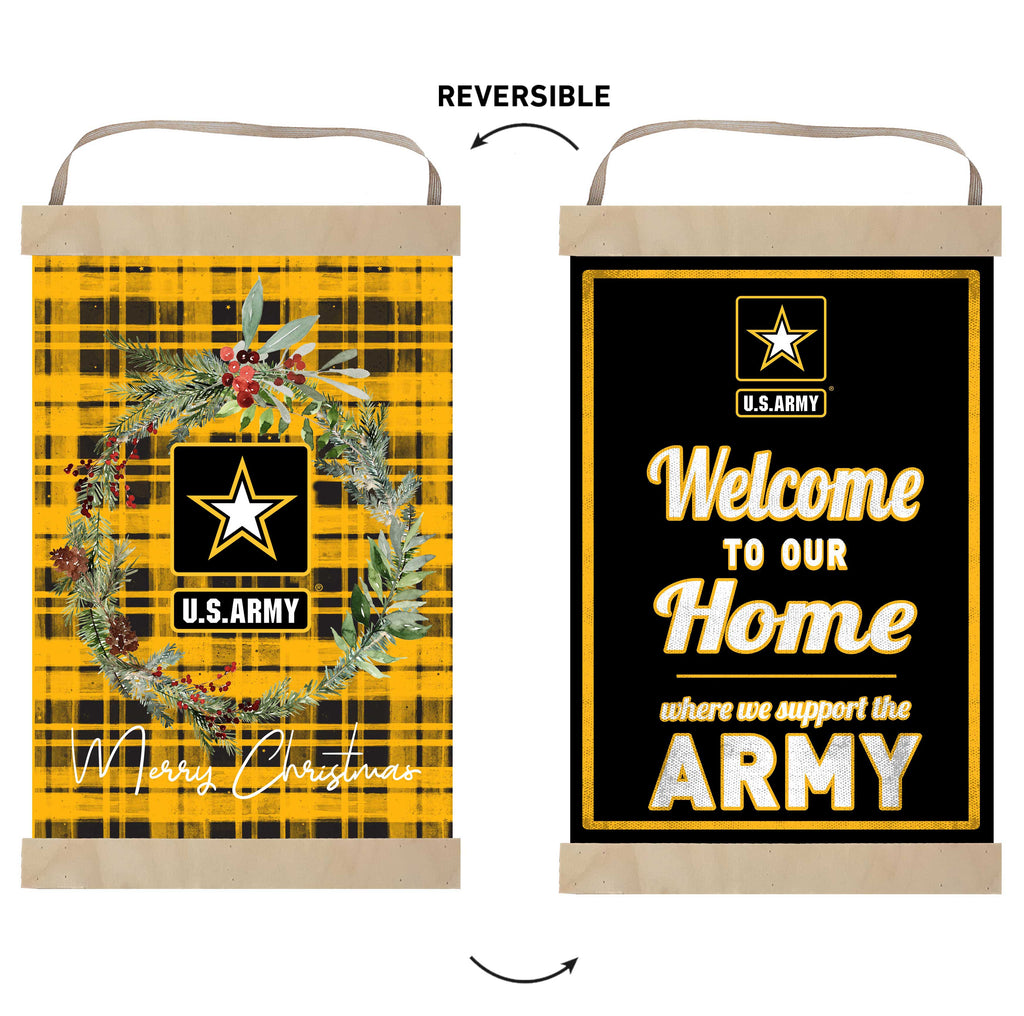 Reversible Banner Sign Merry Christmas Plaid Army