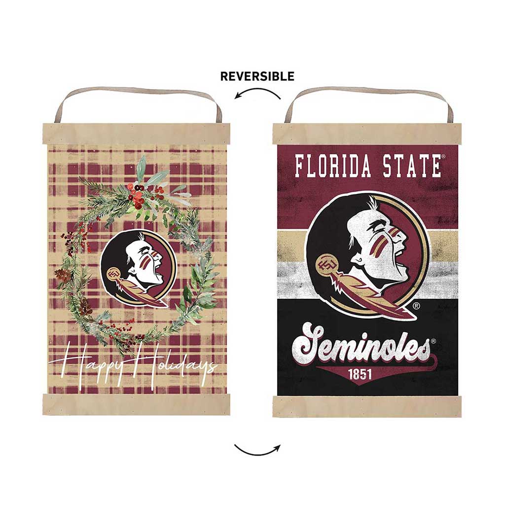 Reversible Banner Sign Merry Christmas Plaid Florida State Seminoles