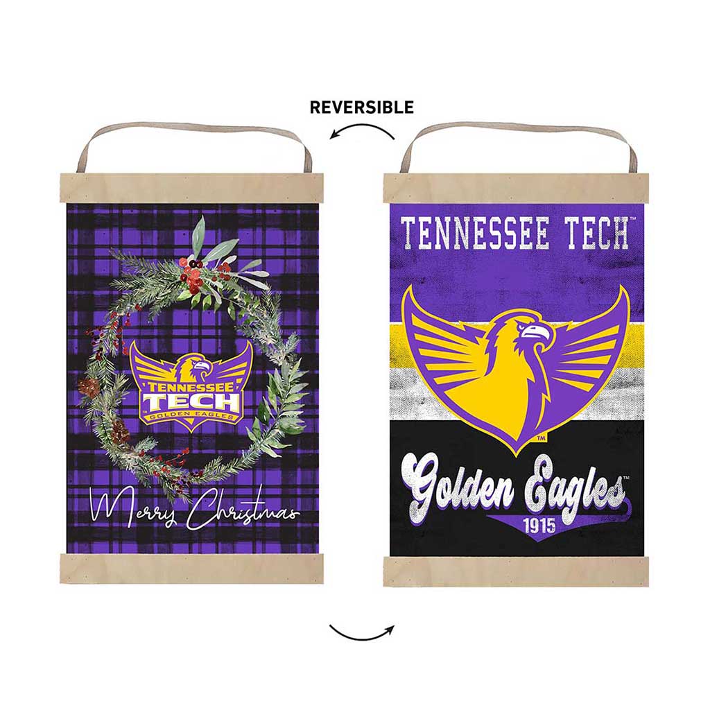 Reversible Banner Sign Merry Christmas Plaid Tennessee Tech Golden Eagles