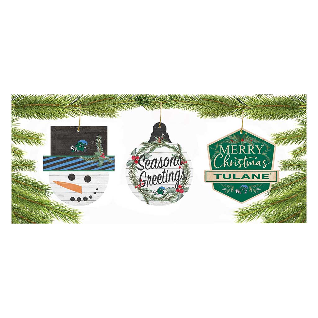 3 Pack Christmas Ornament Tulane Green Wave