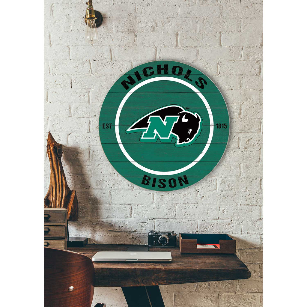 20x20 Weathered Colored Circle Nichols College Bison