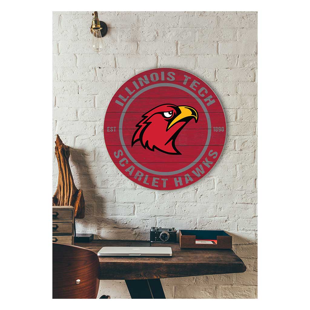 20x20 Weathered Colored Circle Illinois Institute of Technology Scarlet Hawks