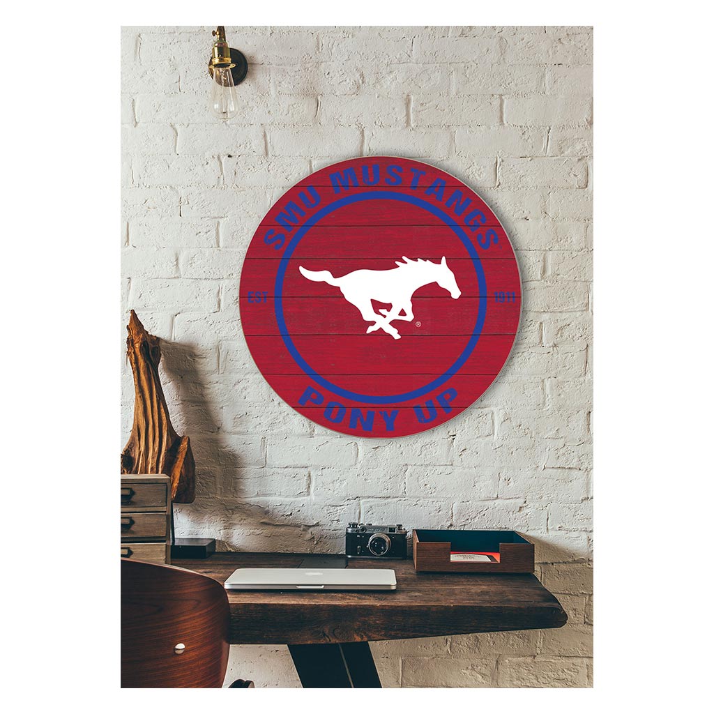 20x20 Weathered Colored Circle Southern Methodist Mustangs