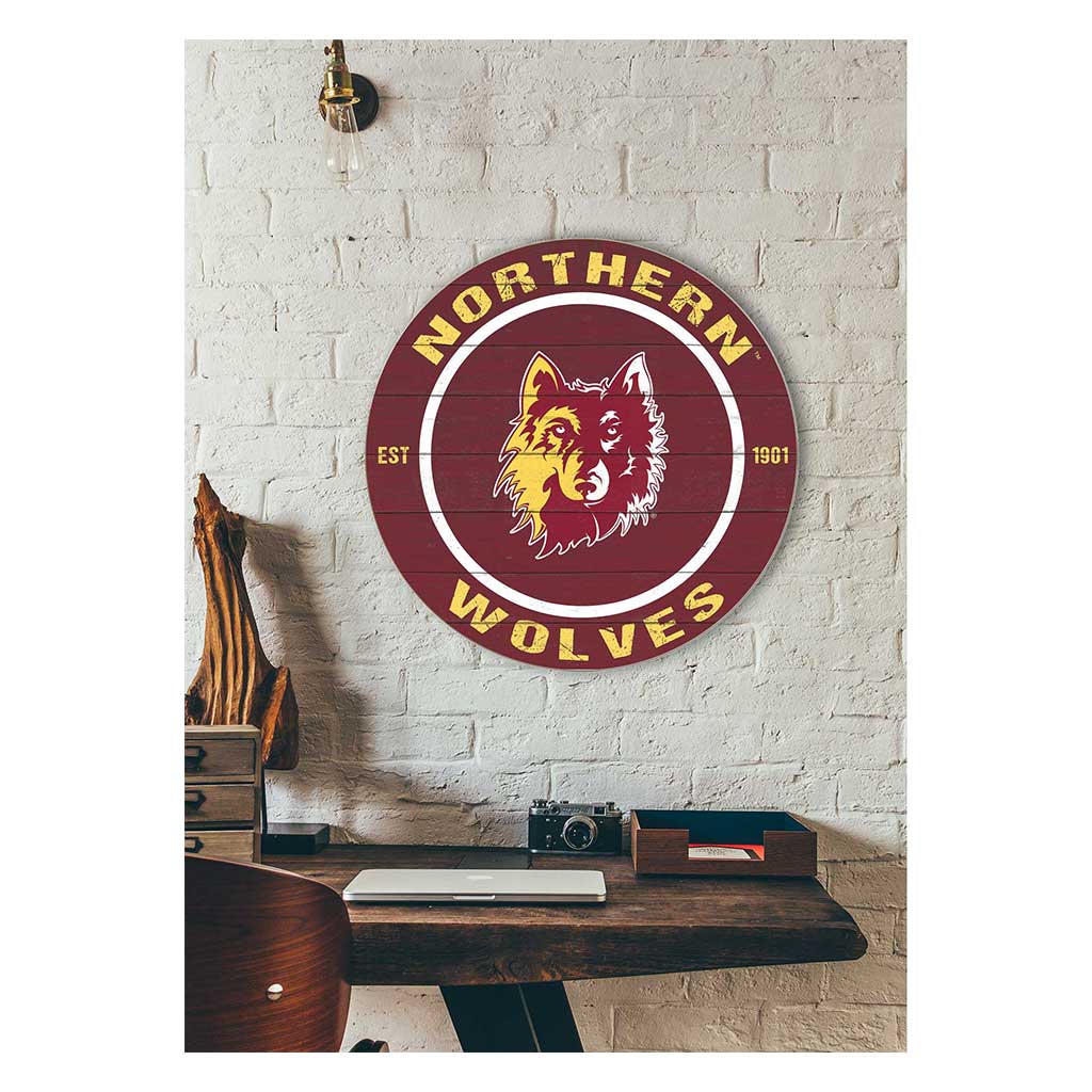 20x20 Weathered Colored Circle Northern State University Wolves