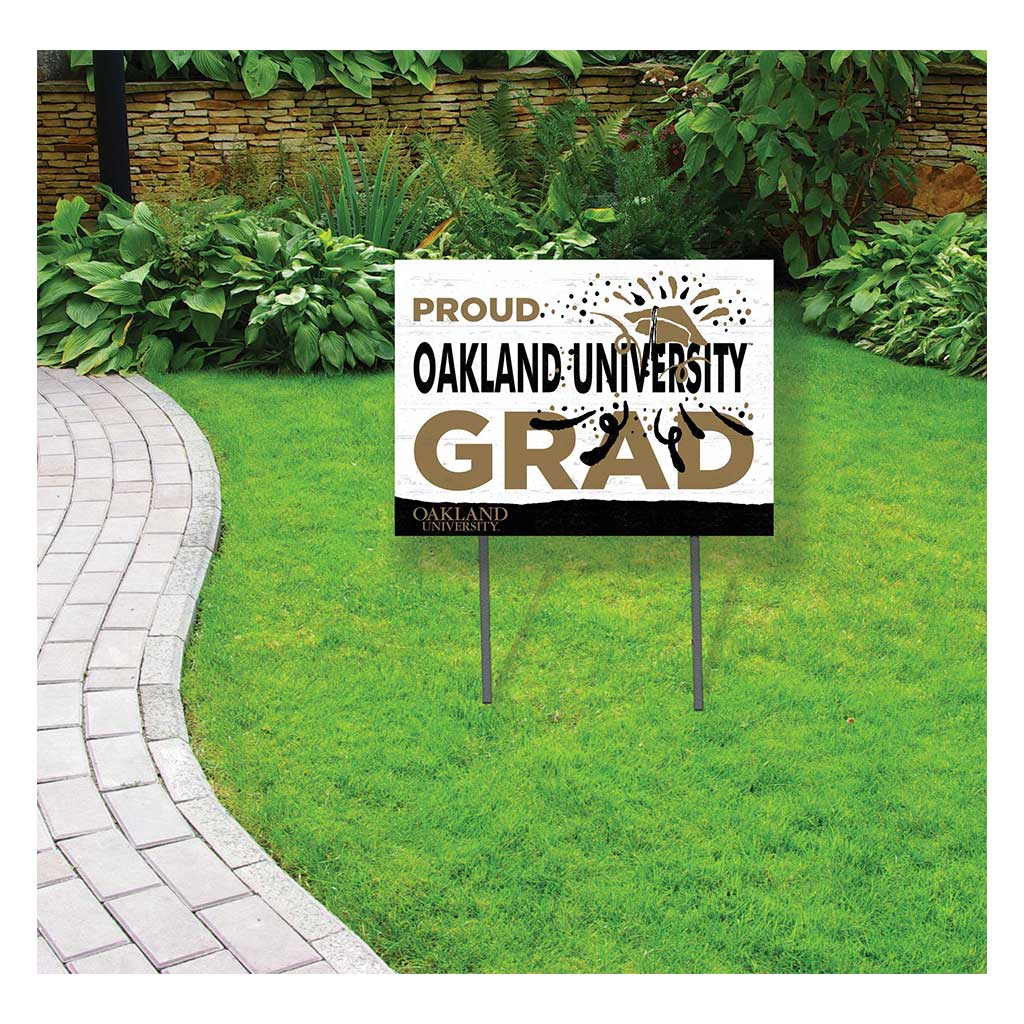 18x24 Lawn Sign Proud Grad With Logo Oakland University Golden Grizzlies