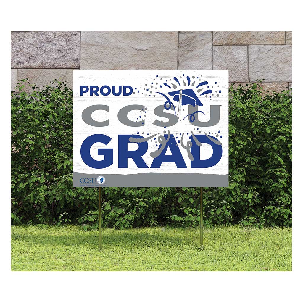 18x24 Lawn Sign Proud Grad With Logo Central Connecticut State Blue Devils