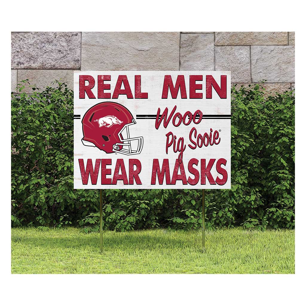 18x24 Lawn Sign Real Men Masks Helmet Arkansas Razorbacks