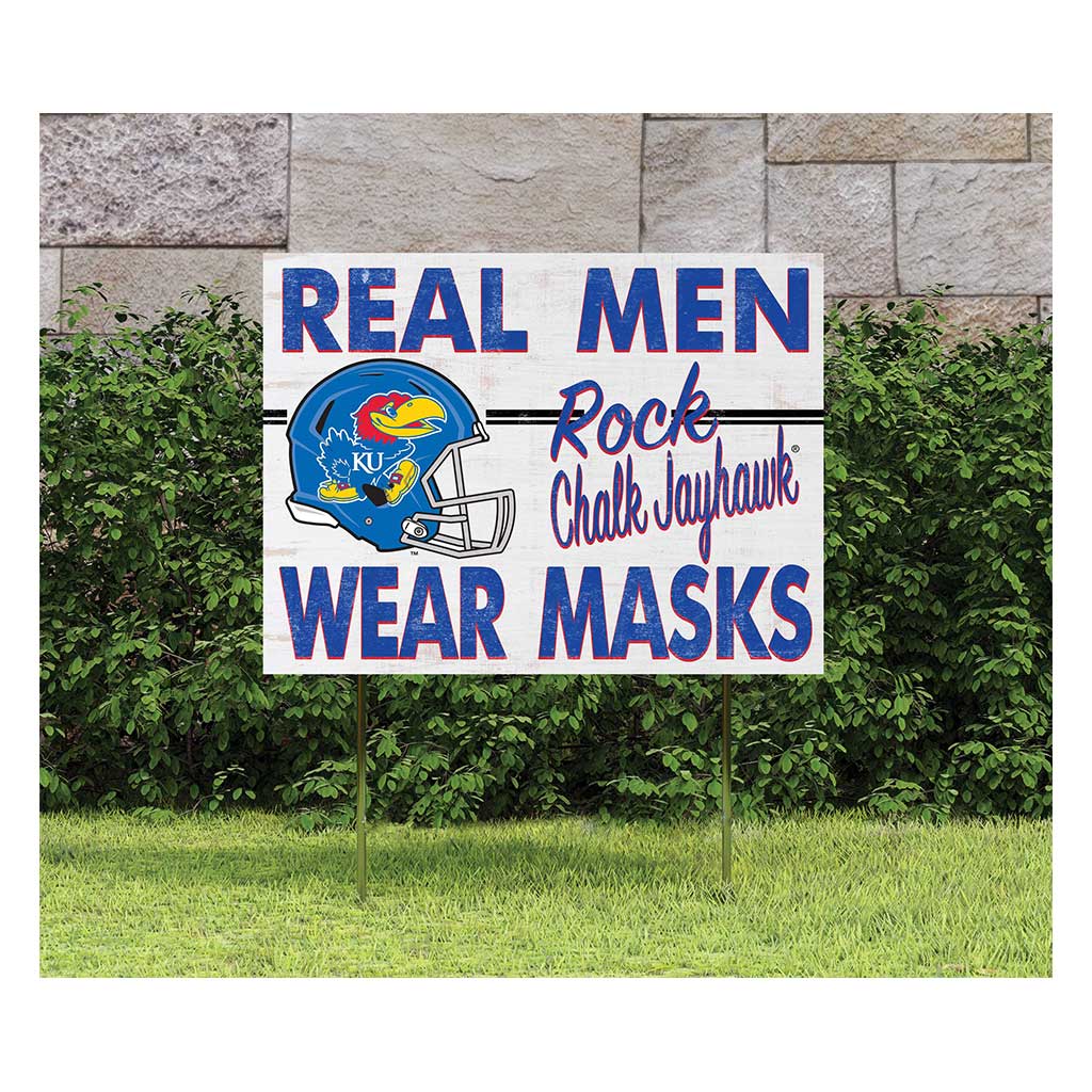 18x24 Lawn Sign Real Men Masks Helmet Kansas Jayhawks