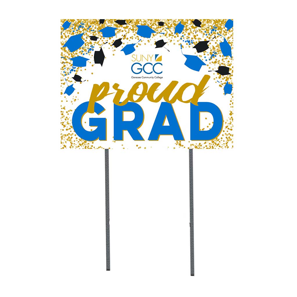 18x24 Lawn Sign Grad with Cap and Confetti Genessee Community College Cougars