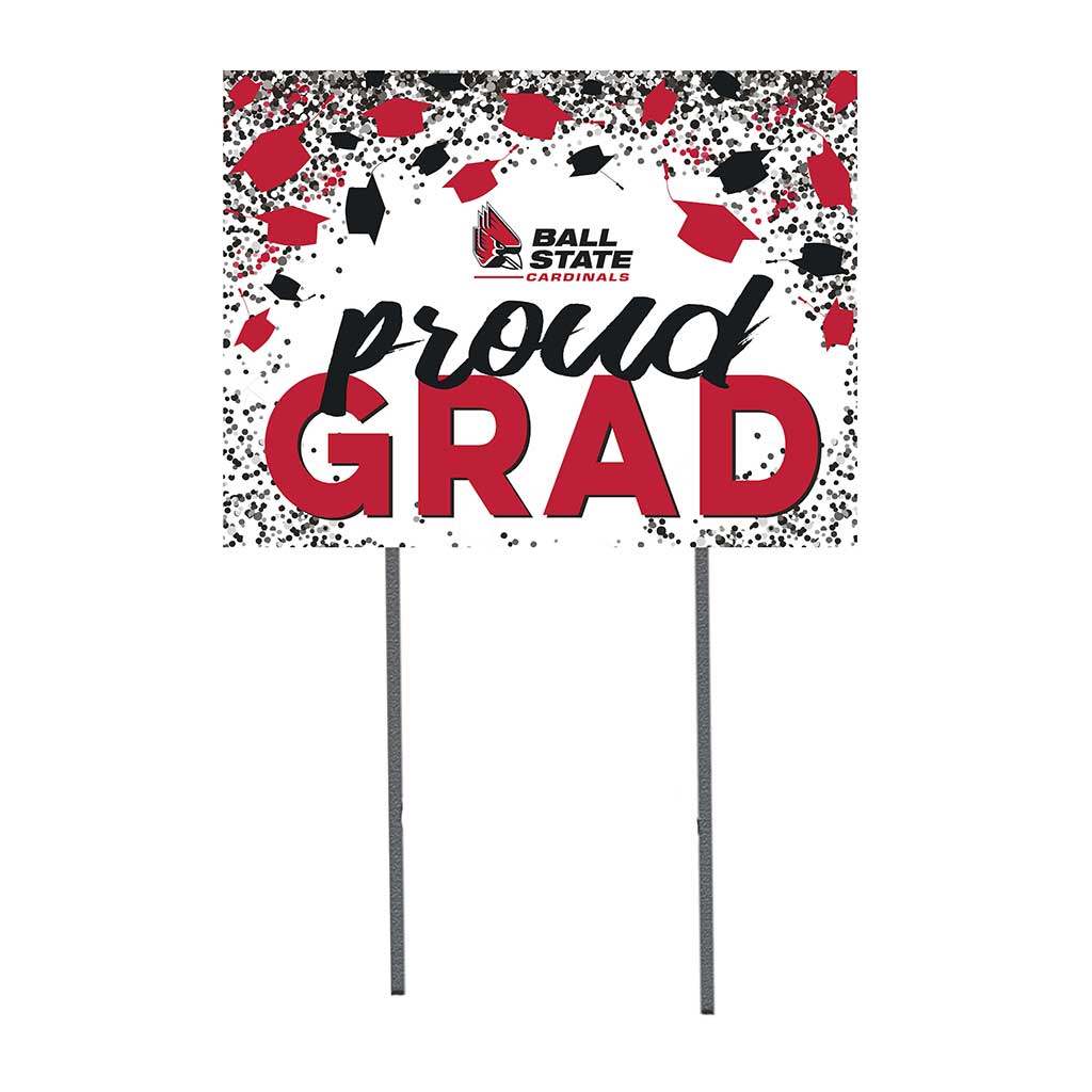 18x24 Lawn Sign Grad with Cap and Confetti Ball State Cardinals