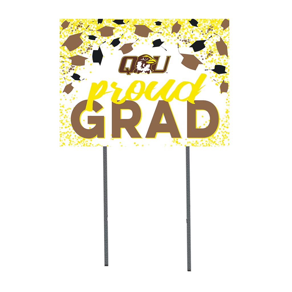 18x24 Lawn Sign Grad with Cap and Confetti Quincy University Hawks