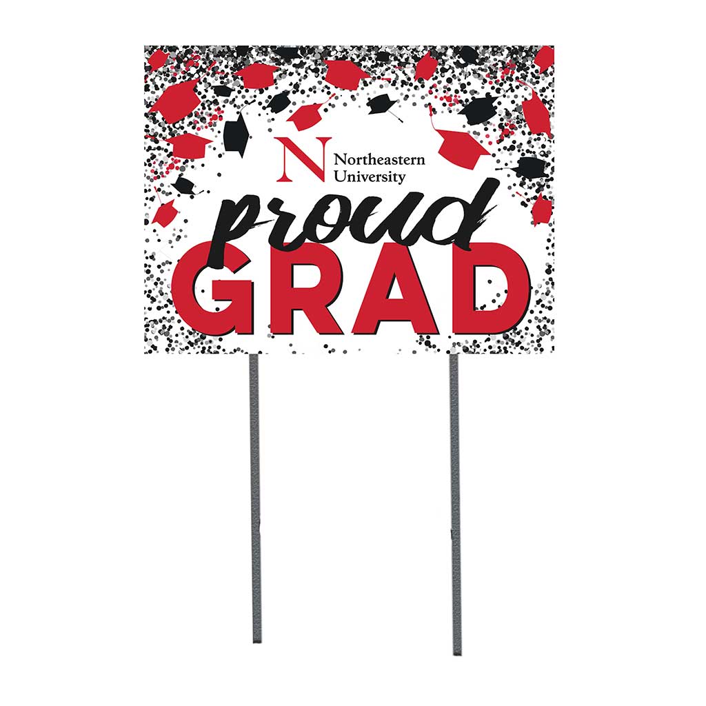 18x24 Lawn Sign Grad with Cap and Confetti Northeastern Huskies