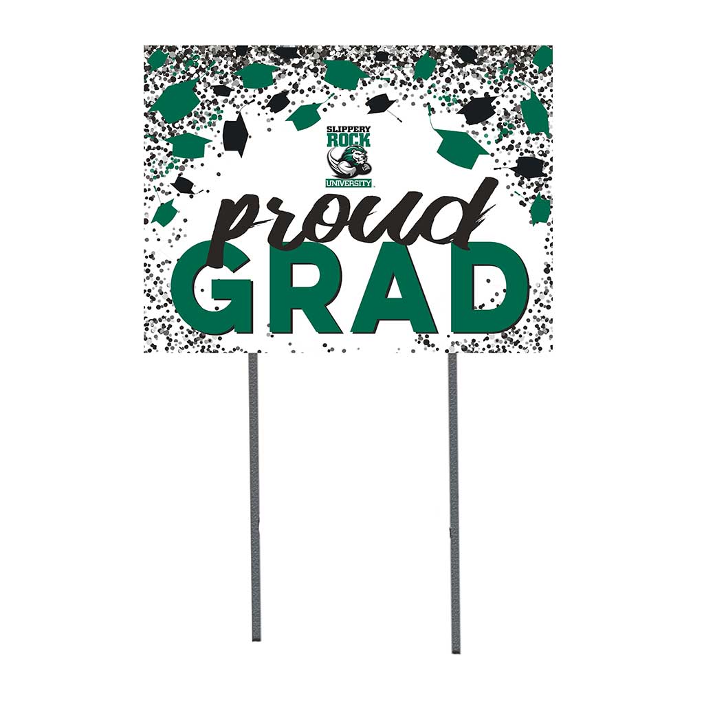 18x24 Lawn Sign Grad with Cap and Confetti Slippery Rock The Rock