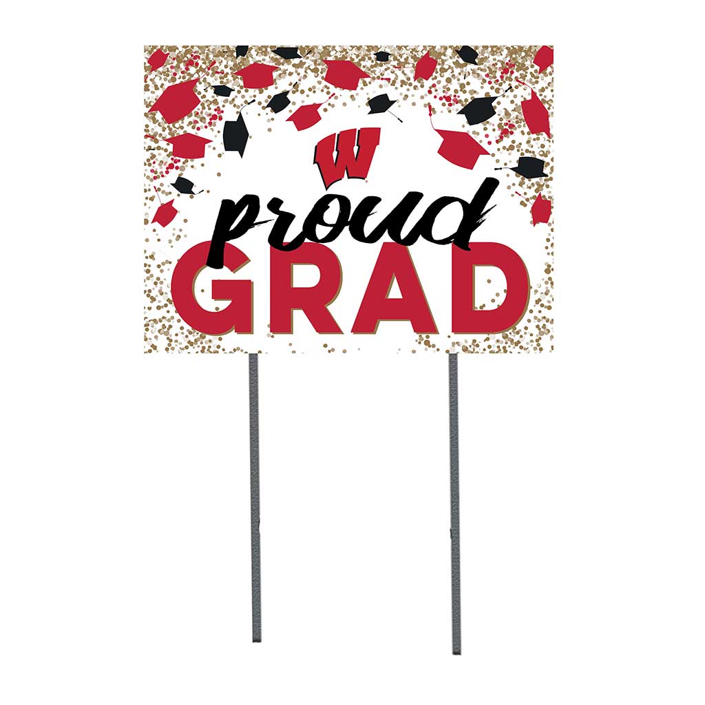 18x24 Lawn Sign Grad with Cap and Confetti Wisconsin Badgers