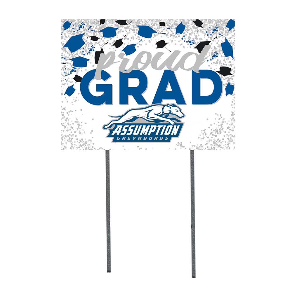 18x24 Lawn Sign Grad with Cap and Confetti Assumption College GREYHOUNDS
