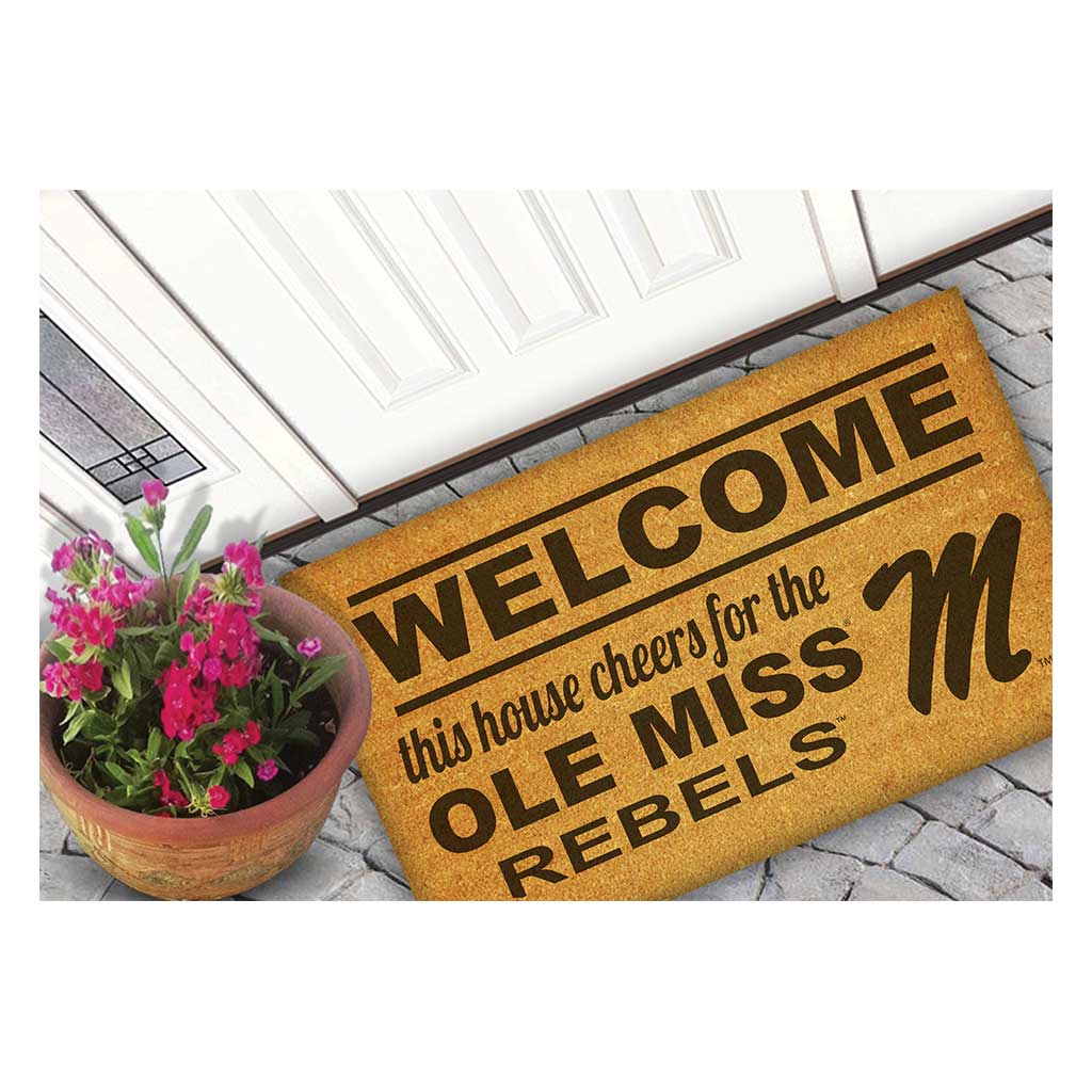 Team Coir Doormat Welcome Mississippi Rebels Script M logo
