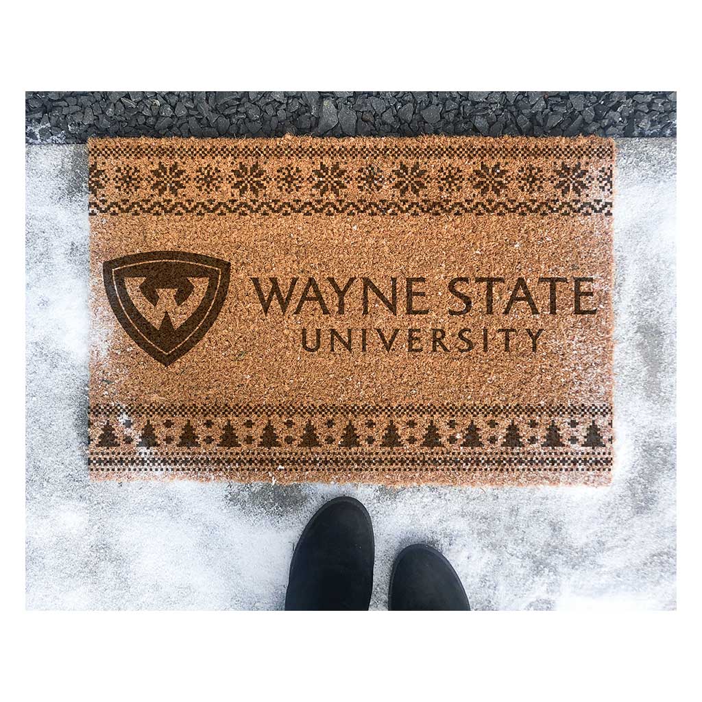 Team Coir Doormat Holiday Logo Wayne State University Warriors