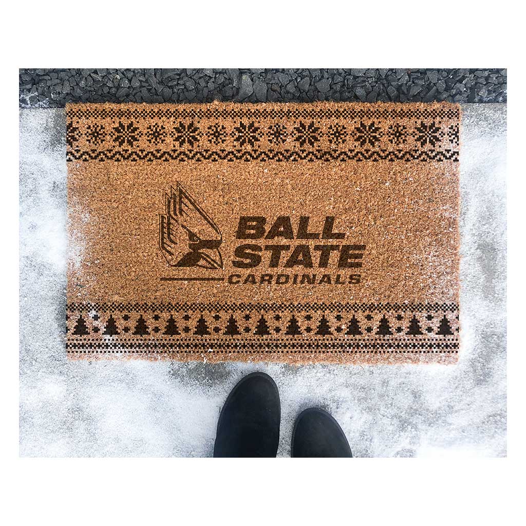 Team Coir Doormat Holiday Logo Ball State Cardinals