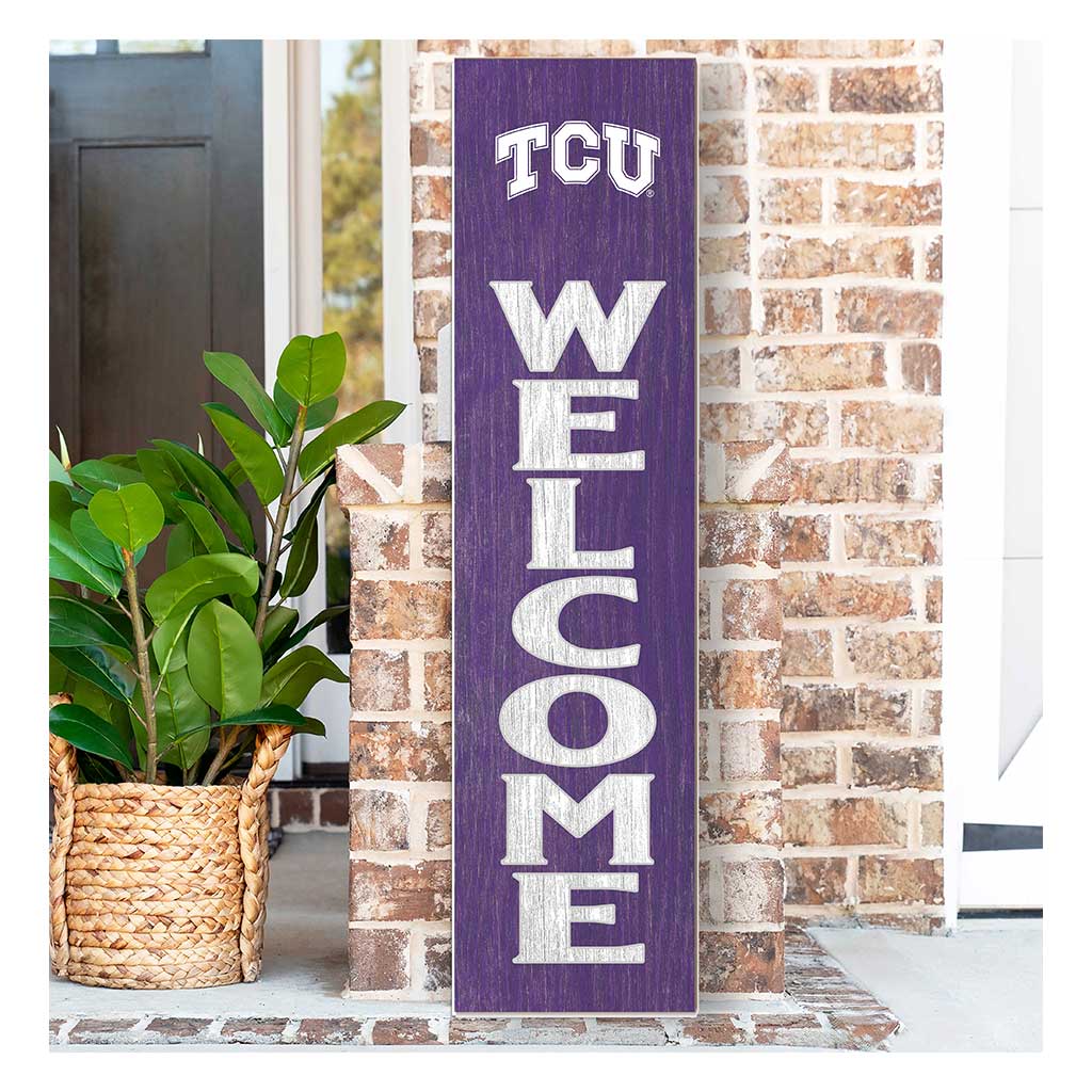 11x46 Leaning Sign Welcome Texas Christian Horned Frogs