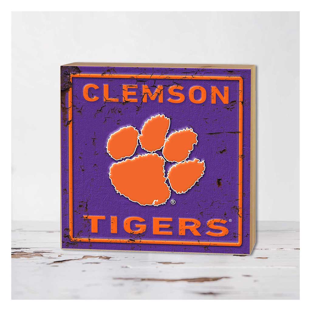 5x5 Block Faux Rusted Tin Clemson Tigers