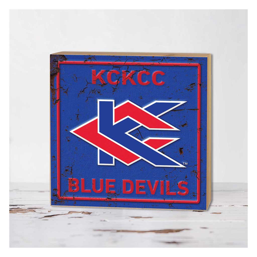 5x5 Block Faux Rusted Tin Kansas City Kansas Community College Blue Devils