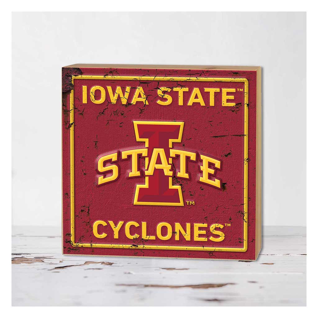 5x5 Block Faux Rusted Tin Iowa State Cyclones