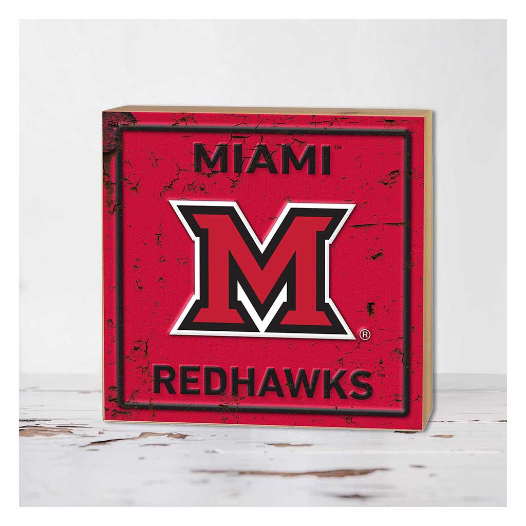 5x5 Block Faux Rusted Tin Miami of Ohio Redhawks