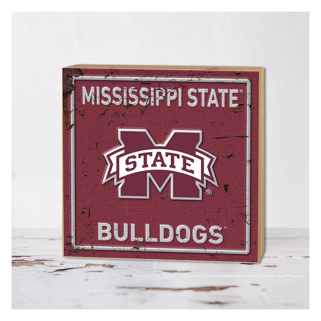 5x5 Block Faux Rusted Tin Mississippi State Bulldogs