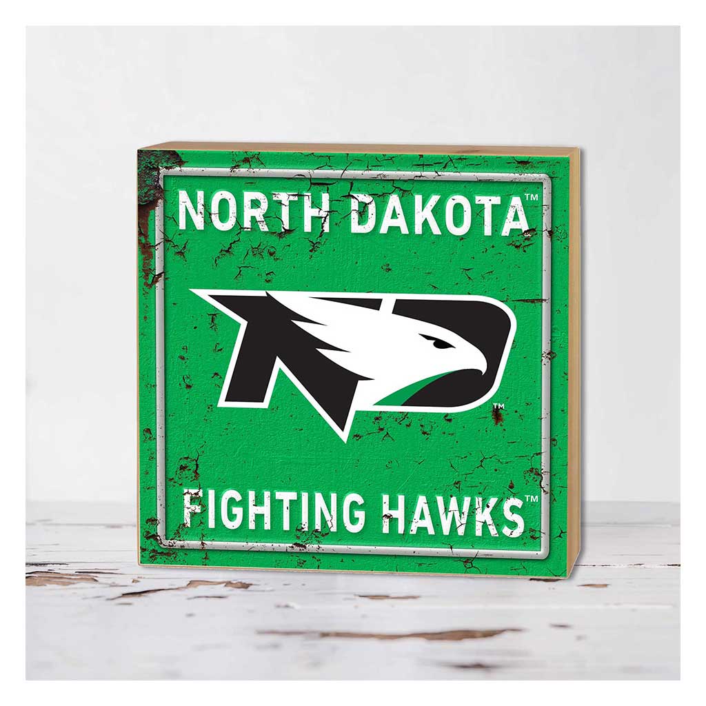 5x5 Block Faux Rusted Tin North Dakota Fighting Hawks