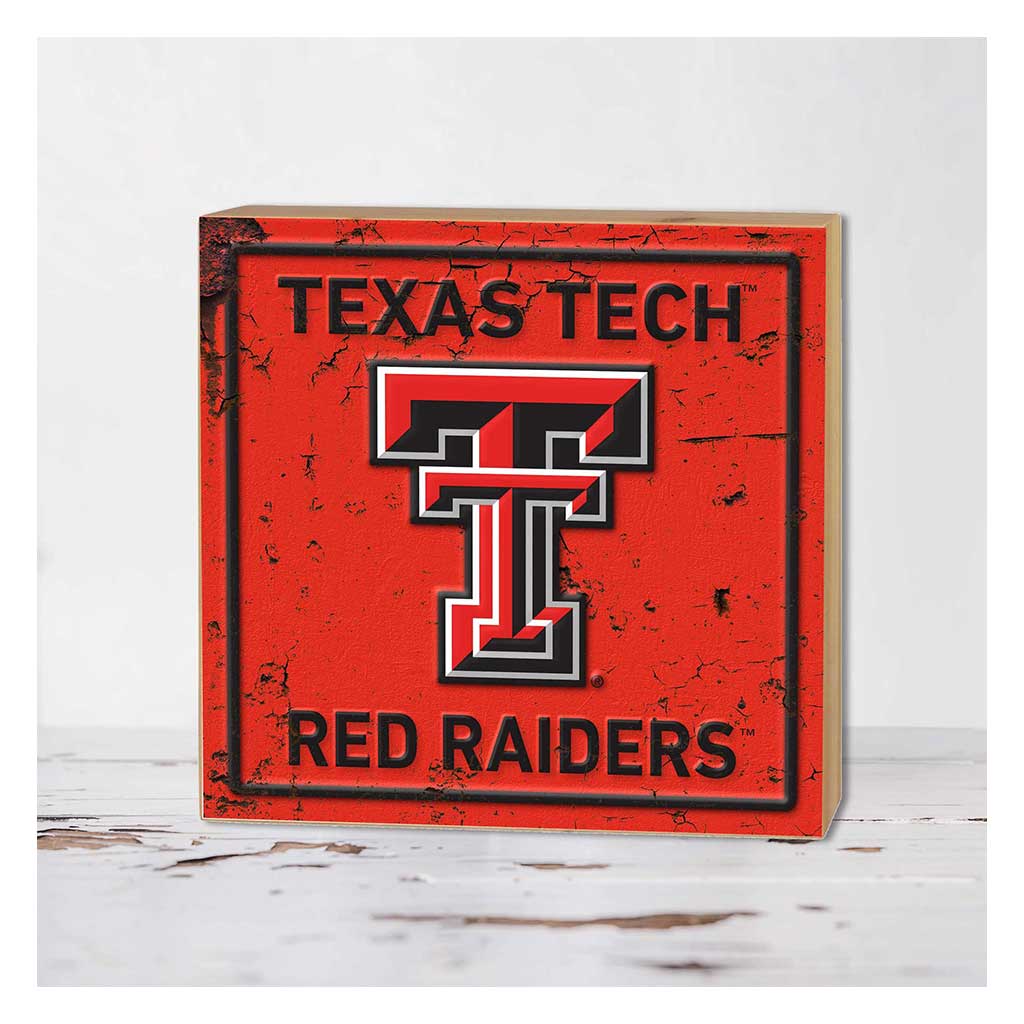 5x5 Block Faux Rusted Tin Texas Tech Red Raiders