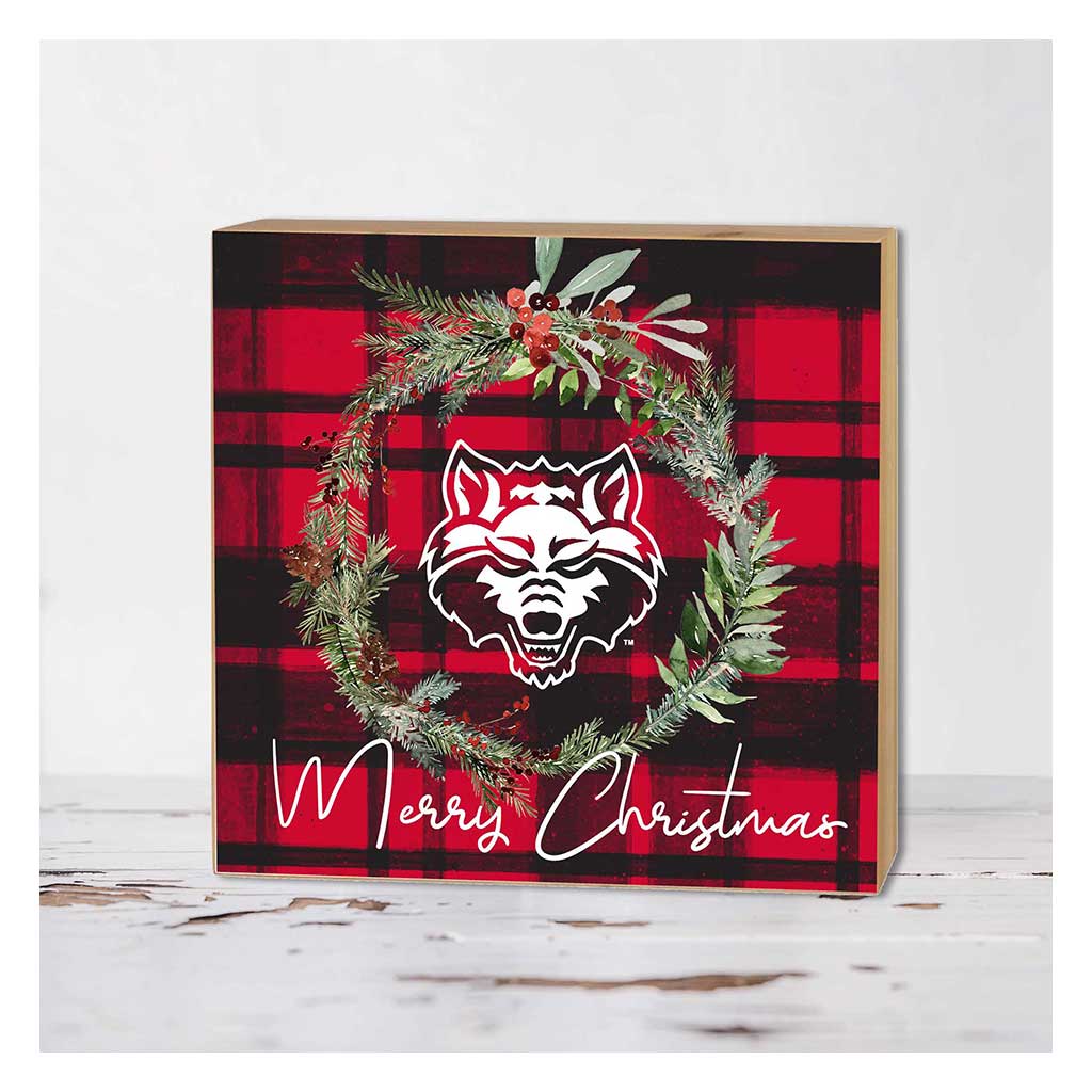 5x5 Block Merry Christmas Plaid Arkansas State Red Wolves